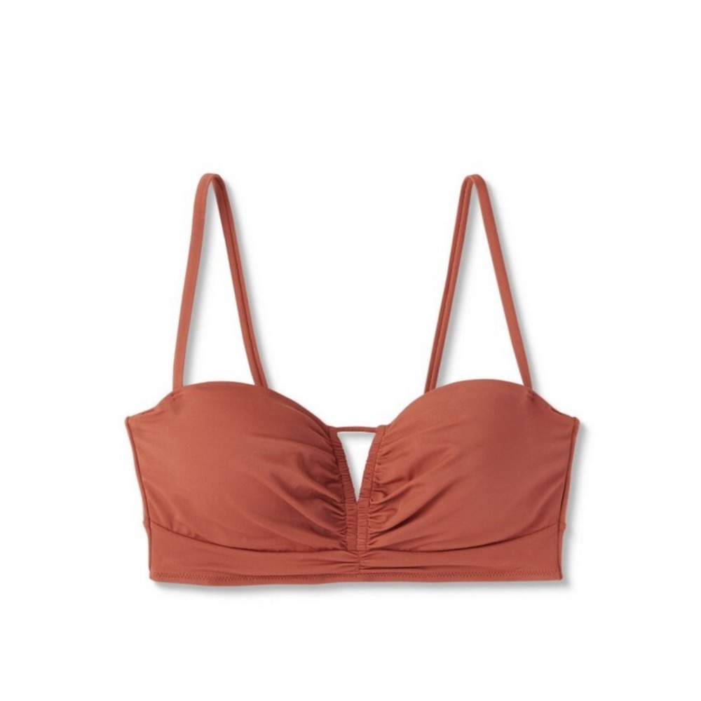 38D Rust Brown wired Bikini Top, Longline Cinch Front Keyhole, Removable Pads